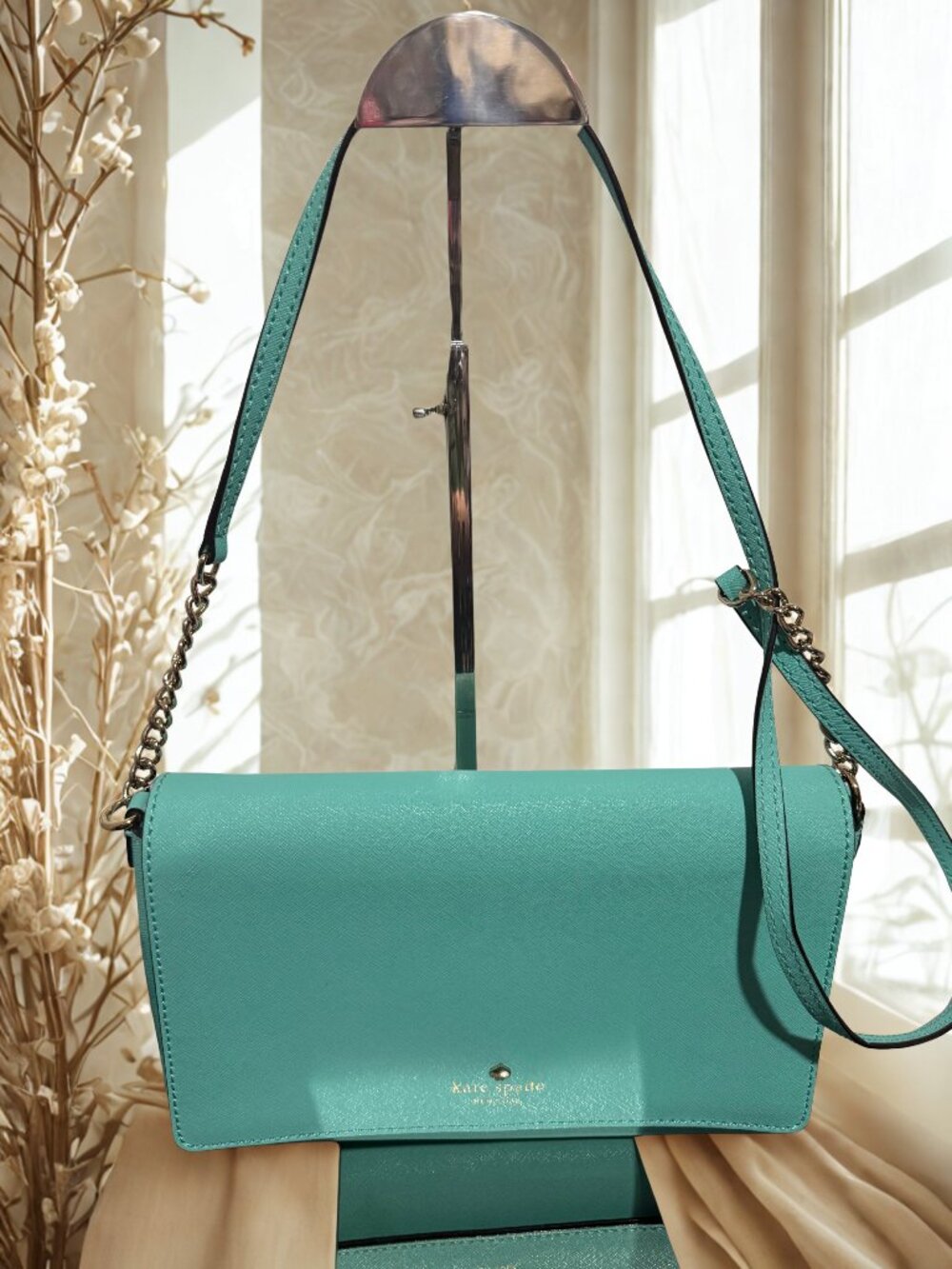 kate spade teal crossbody bag with gold chain